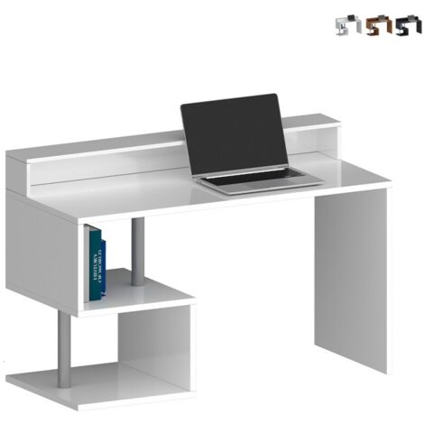 Scrivania con sopralzo e ripiano 140x60x92,5cm - HERMES - Colore: bianco laccato lucido