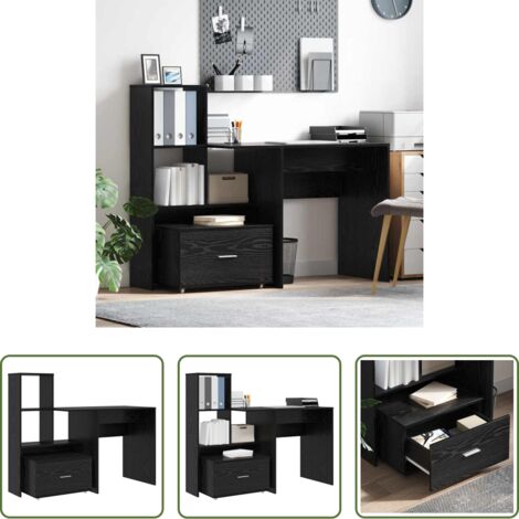Scrivania con storage -  Scrivania Rovere Nero 131,5 x 50 x 106,5 cm Legno multistrato