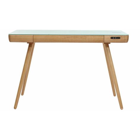 Scrivania connessa multimediale in vetro e legno chiaro CLEVER