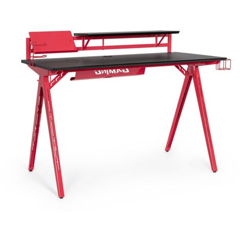 Scrivania da gaming, color rosso e nero, in acciaio resistente -1 ripiano - 118 x 65 x 76h cm