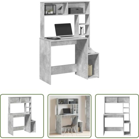 Scrivania da studio -  Scrivania Mensole Grigio Cemento 100x45x140cm Legno Multistrato