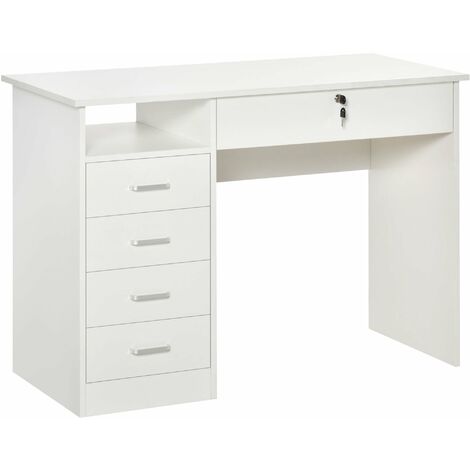 Scrivania da Ufficio 110x50x76 cm 5 Cassetti in Legno Bianco