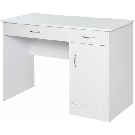 Scrivania da Ufficio Porta PC 2 Cassetti 1 Anta 111x48x75,8 cm in Legno  Bianco