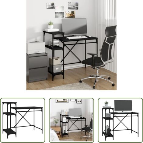 Scrivania da ufficio - Scrivania Ripiani Nera 105x50x90 cm Legno Multistrato e Ferro