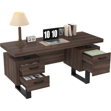 Scrivania da ufficio semplice 135 x 54 cm, MDF e tubi in acciaio di alta qualità, cassetto silenzioso, cassetto portadocumenti, piano del tavolo spazioso e antispruzzo, marrone