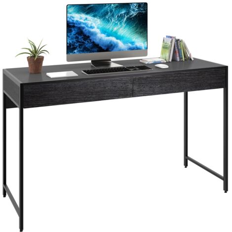 Scrivania di legno con 2 cassetti per ufficio, Tavolo per computer con struttura in acciaio Nero