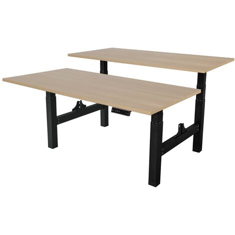 Scrivania duo regolabile elettricamente - 180x80 cm - Due motori doppi - Nero / Rovere