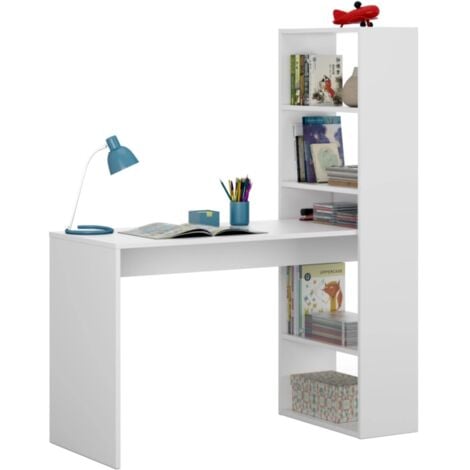 scrivania e libreria reversibile "duplo" bianca, 120x53x144 cm