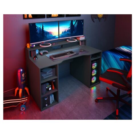 Scrivania gamer 136x67x88h cm 5 ripiani grigio antracite - Danzica