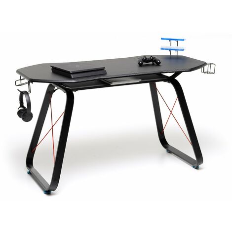 Scrivania Gaming 145x65x89 cm con Accessori Portaoggetti in Legno Nero