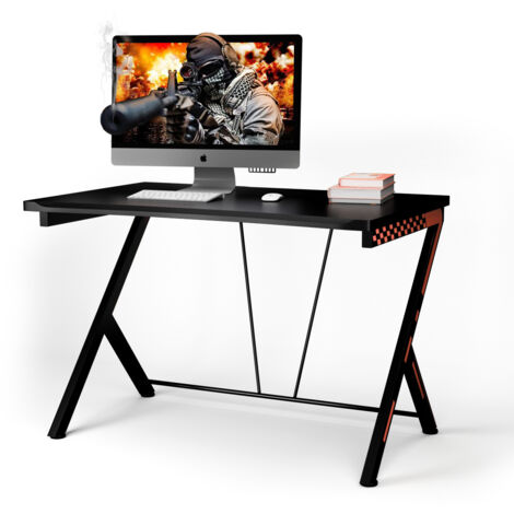Scrivania gaming ergonomica da 116cm, Scrivania multiuso per PC con struttura in metallo Nero