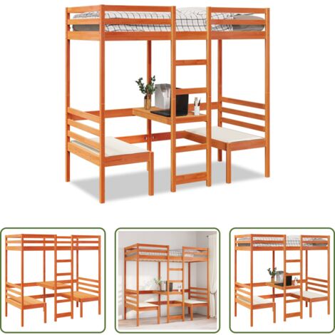 Scrivania -  Giroletto Soppalco Scrivania e Sedie Marrone Cera 75x190cm Pino