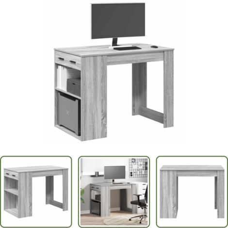 Scrivania grigio sonoma -  Scrivania con Cassetto Ripiano Grigio Sonoma Legno Multistrato