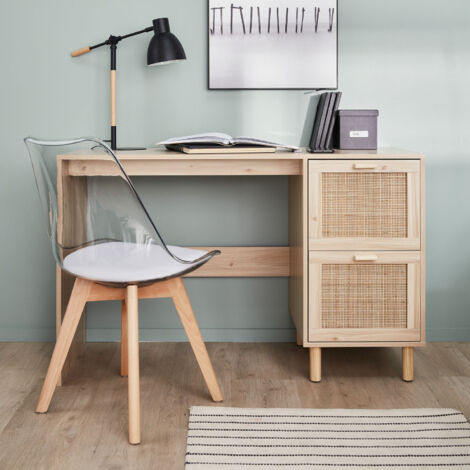 Scrivania in canna e legno 2 cassetti