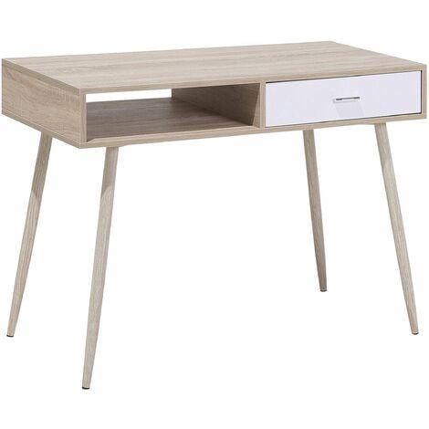 Scrivania in legno chiaro con un cassetto bianco 100 x 48 cm Deora