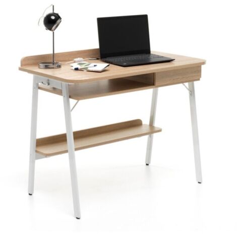 Scrivania in Legno con Cassetto Rovere Porta PC Salvaspazio Scrittoio