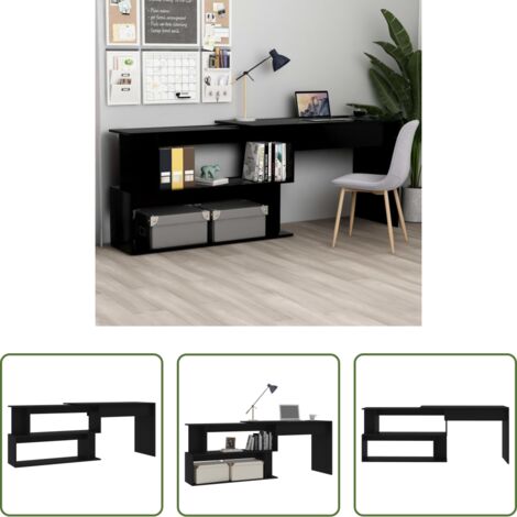 Scrivania in legno multistrato -  Scrivania ad Angolo Nera 200x50x76 cm in Legno Multistrato
