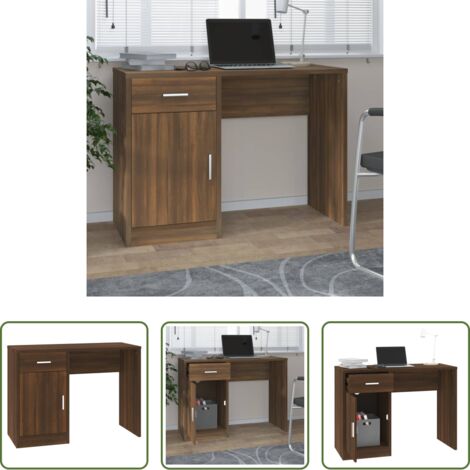 Scrivania in legno multistrato -  Scrivania Cassetto rovere marrone 100x40x73cm Legno Multistrato