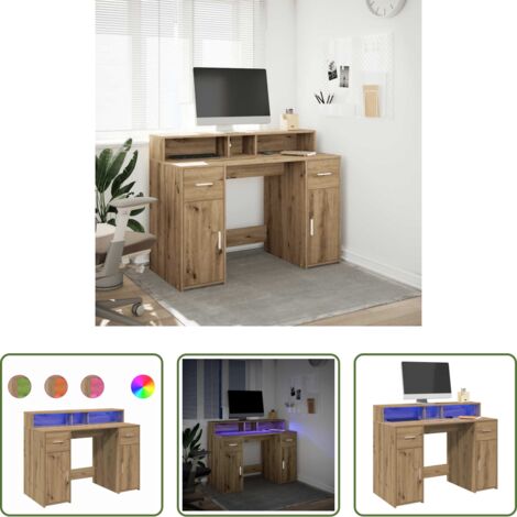 Scrivania in legno multistrato -  Scrivania con Luci LED Rovere 120x55x91 cm in Legno Multistrato
