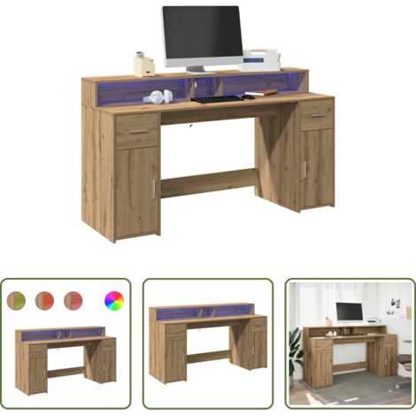 Scrivania in legno multistrato -  Scrivania con Luci LED Rovere 160x55x91 cm in Legno Multistrato