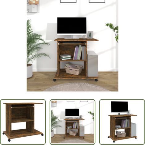 Scrivania in legno -  Scrivania per Computer Rovere Fumo 80x50x75cm Legno Multistrato