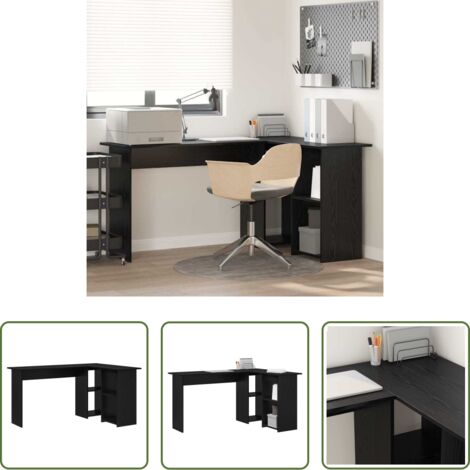 Scrivania in legno -  Scrivania Rovere Nero 142 x 102 x 73 cm Legno multistrato