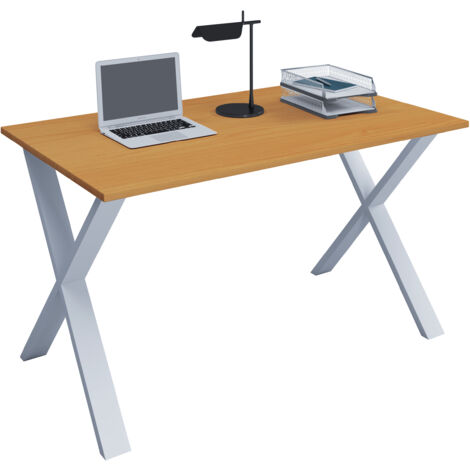 Scrivania in legno VCM  A. 76 x L. 110 x P. 80 cm  Tavolino per computer  stand in metallo di alta qualità  Tavolo da lavoro  Mobili per ufficio - Lona X (Bianco / Faggio)