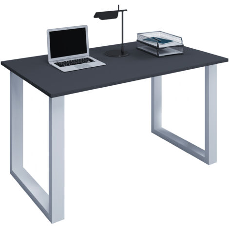 Scrivania in legno VCM  A. 76 x L. 140 x P. 50 cm  Tavolino per computer  Piedi in metallo di alta qualità  Tavolo da lavoro  Mobili per ufficio - Lona U (Argento / Antracite)