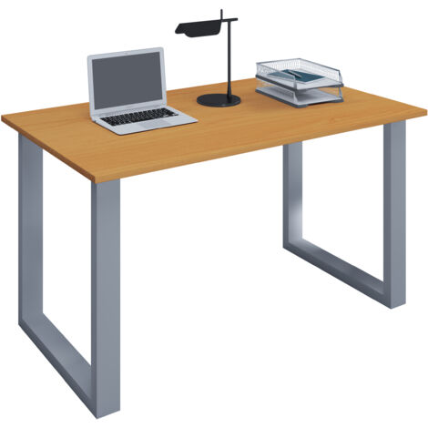 Scrivania in legno VCM  A. 76 x L. 140 x P. 50 cm  Tavolino per computer  Piedi in metallo di alta qualità  Tavolo da lavoro  Mobili per ufficio - Lona U (Argento / Faggio)