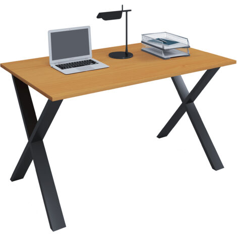 Scrivania in legno VCM  A. 76 x L. 80 x P. 50 cm  Piastra per computer  stand in metallo di alta qualità  Tavolo da lavoro  Mobili per ufficio - Lona U (Nero / Faggio)