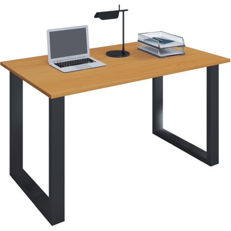 Scrivania in legno VCM  A. 76 x L. 80 x P. 50 cm  Piastra per computer  stand in metallo di alta qualità  Tavolo da lavoro  Mobili per ufficio - Lona U (Nero / Faggio)
