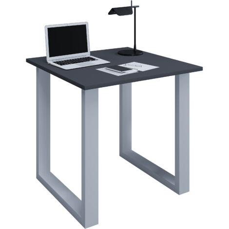 Scrivania in legno VCM  A. 76 x L. 80 x P. 80 cm  Tavolino per computer  stand in metallo di alta qualità  Tavolo da lavoro  Mobili per ufficio - Lona U (Argento / Antracite)