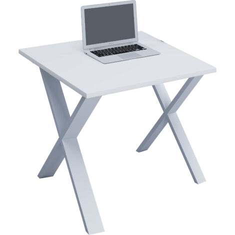 Scrivania in legno VCM  A. 76 x L. 80 x P. 80 cm  Tavolino per computer  stand in metallo di alta qualità  Tavolo da lavoro  Mobili per ufficio - Lona X (Bianco / Bianco)