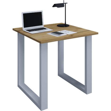 Scrivania in legno VCM  A. 76 x L. 80 x P. 80 cm  Tavolo per computer semplice  stand in metallo di alta qualità  Tavolo da lavoro  Mobili per ufficio - Lona U (Argento / Rovere Miele)