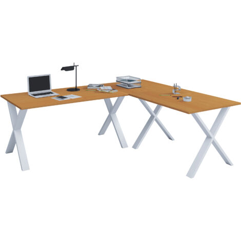 Scrivania in legno VCM VCM  Scrivania ad angolo in piano  190x190  Forma L Sinistra o Destra  Pannello tavolo da lavoro 50 cm di profondità Mobili per ufficio da tavolo per computer - Lona X (bianco /