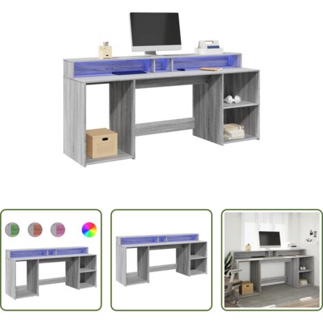 Scrivania in truciolato -  Scrivania con Luci LED Grigio Sonoma 200x55x91cm in Truciolato