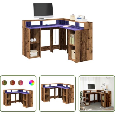 Scrivania in truciolato -  Scrivania con Luci LED Legno Antico 130x130x91 cm in Truciolato