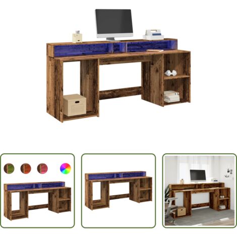 Scrivania in truciolato -  Scrivania con Luci LED Legno Antico 200x55x91 cm in Truciolato