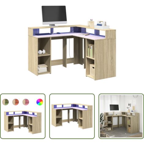 Scrivania in truciolato -  Scrivania con Luci LED Rovere Sonoma 130x130x91cm in Truciolato