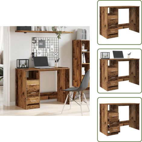 Scrivania in truciolato - vidaXL Scrivania Legno Antico 102x50x76 cm in Legno Multistrato - Scrivania con cassetti