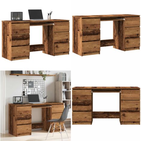 Scrivania Legno Antico 140x50x77 cm in Legno Multistrato - Scrivania da ufficio - Scrivania con cassetti
