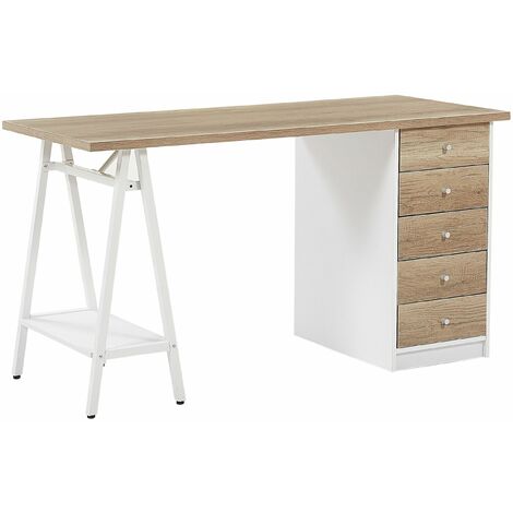 Scrivania legno chiaro e bianco 90 x 60 cm ANAH 