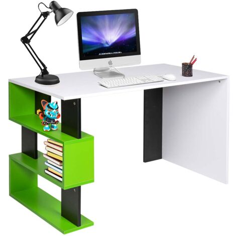 Scrivania Libreria 3 Ripiani Tavolo Porta Pc Computer Legno Casa Ufficio Verde