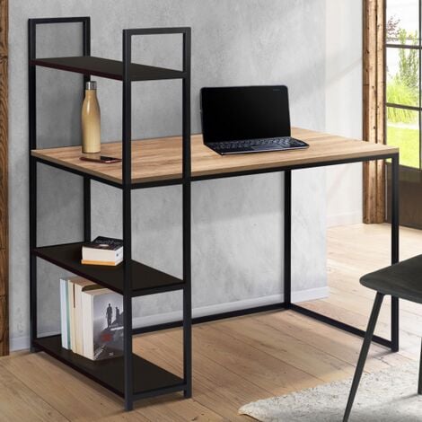 Scrivania Snap con Libreria Integrata Bianco Noce e Nero in Legno