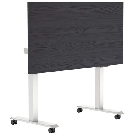 Scrivania mobile, pieghevole e regolabile elettricamente - 180x80 cm - Struttura bianca - Rovere ombra