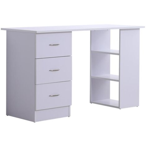 SCRIVANIA MODERNA CON 3 CASSETTI E RIPIANI IN LEGNO BIANCO 120X49X72CM