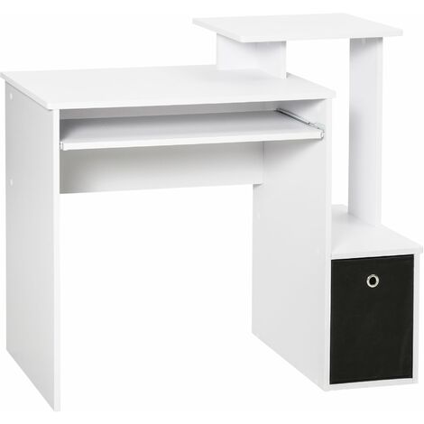 Scrivania Moderna con Mensola per Tastiera e Cassetto in Tessuto 100x40x86,6 cm  Bianco e Nero