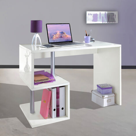 Scrivania Moderna Da Ufficio 100x50x77,5cm - HERMES - Colore: bianco laccato lucido