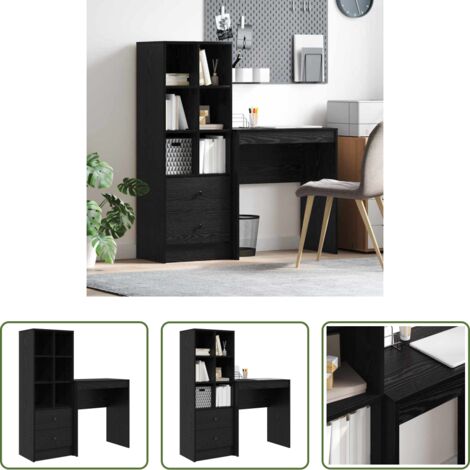 Scrivania moderna -  Scrivania con cassetto 2 pcs Rovere Nero