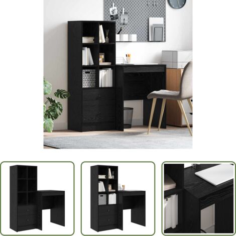 Scrivania moderna -  Scrivania con cassetto 2 pcs Rovere Nero